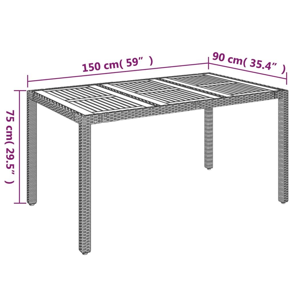 Puutarhapöytä puinen pöytälevy harmaa 150x90x75 cm polyrottinki - Sisustajankoti.fi