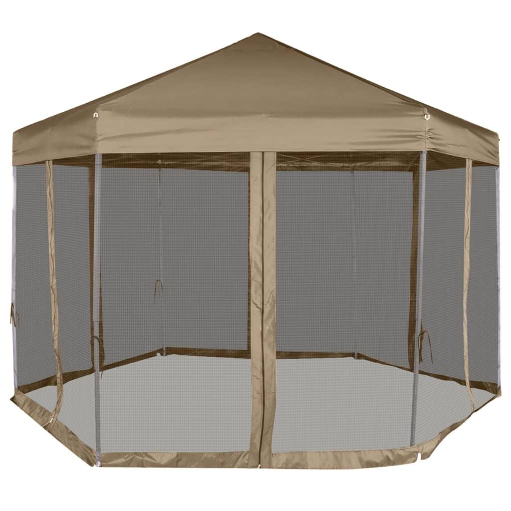Kuusikulmainen pop-up katos sivuseinillä 3,6x3,1m Taupe 220g/m² - Sisustajankoti.fi
