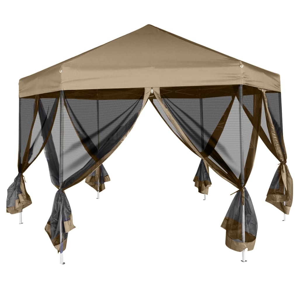 Kuusikulmainen pop-up katos sivuseinillä 3,6x3,1m Taupe 220g/m² - Sisustajankoti.fi