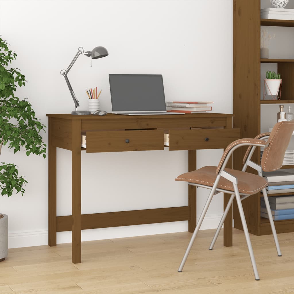 Työpöytä laatikoilla hunajanruskea 100x50x78 cm täysi mänty - Sisustajankoti.fi