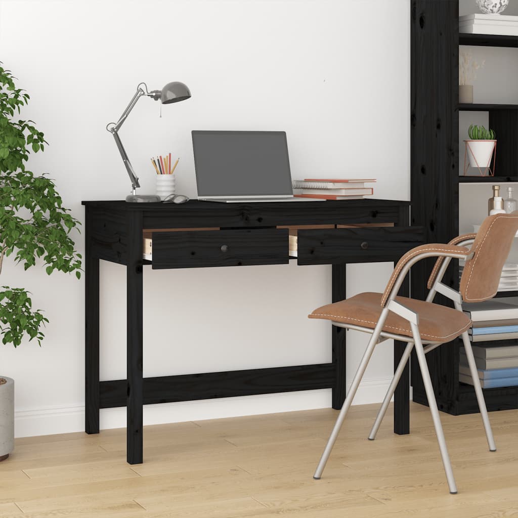 Työpöytä laatikoilla musta 100x50x78 cm täysi mänty - Sisustajankoti.fi