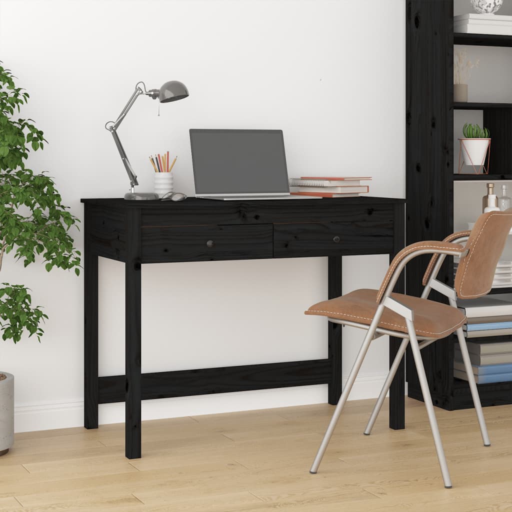 Työpöytä laatikoilla musta 100x50x78 cm täysi mänty - Sisustajankoti.fi