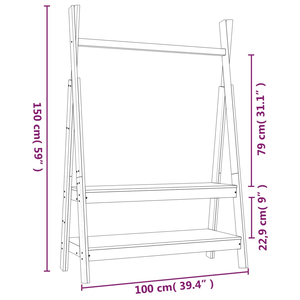 Vaateteline harmaa 100x45,5x150 cm täysi mänty - Sisustajankoti.fi