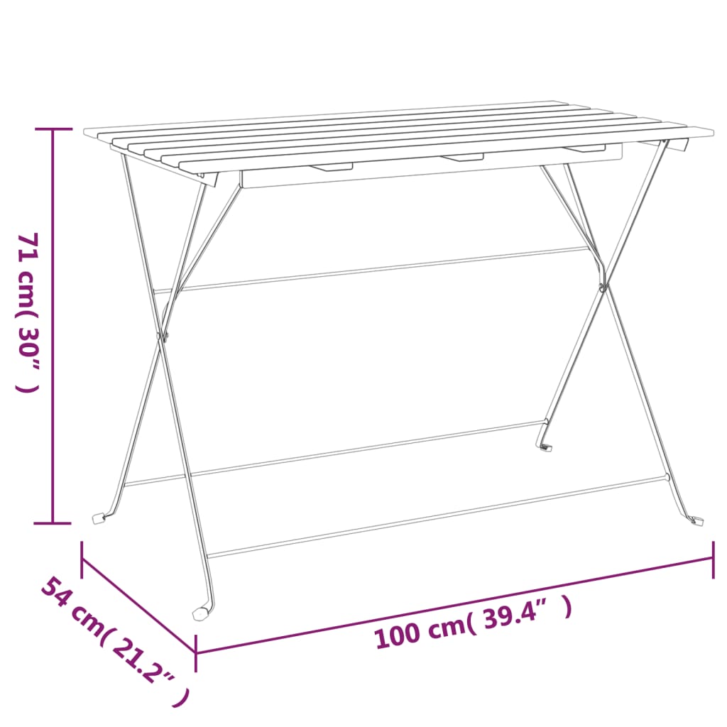 Kokoontaitettava bistropöytä 100x54x71 cm akasiapuu ja teräs - Sisustajankoti.fi