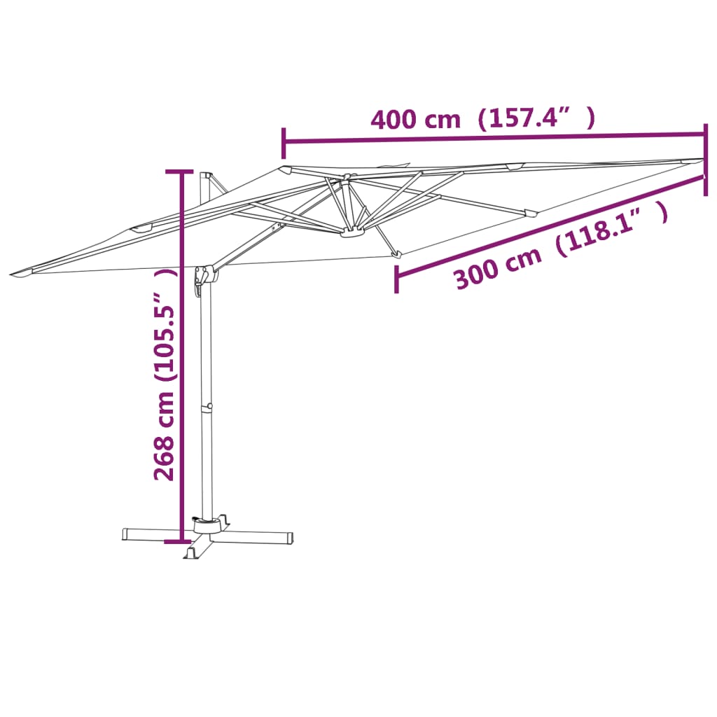 Riippuva aurinkovarjo alumiinipylväällä musta 400x300 cm - Sisustajankoti.fi