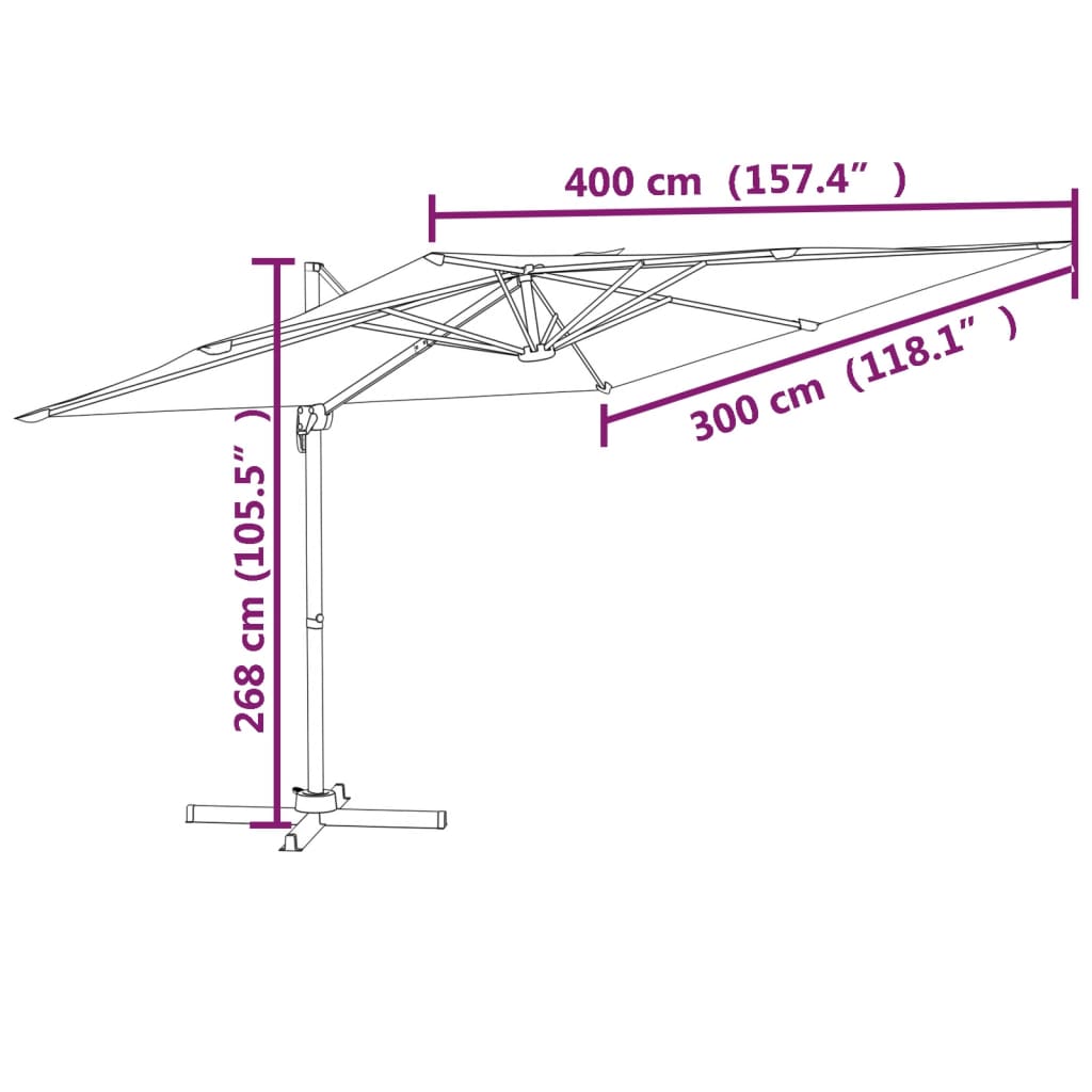 Riippuva aurinkovarjo alumiinipylväällä terrakotta 400x300 cm - Sisustajankoti.fi
