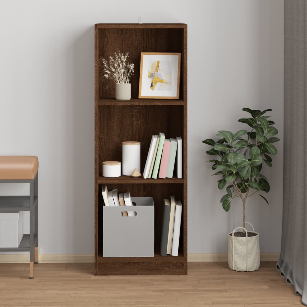 3-tasoinen Kirjahylly ruskea tammi 40x24x109 cm tekninen puu - Sisustajankoti.fi