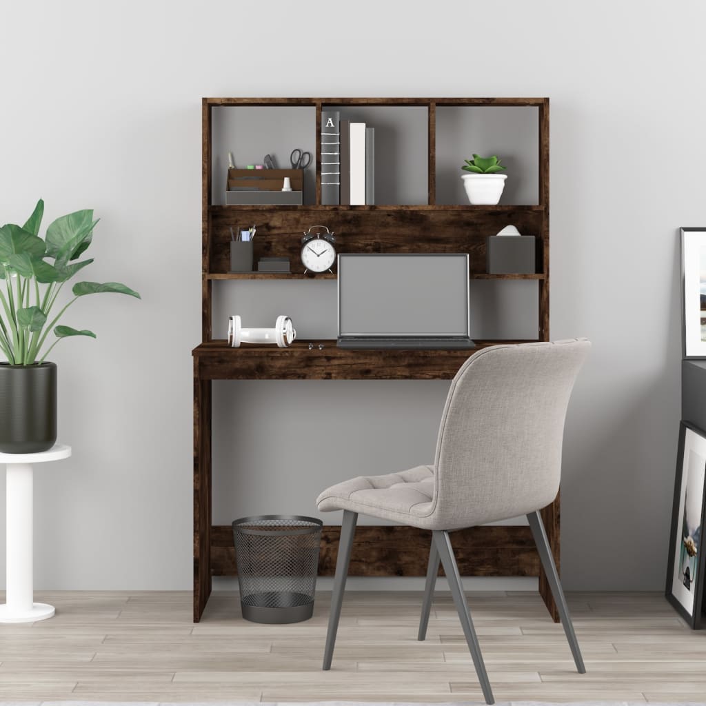 Työpöytä hyllyillä savutammi 102x45x148 cm tekninen puu - Sisustajankoti.fi