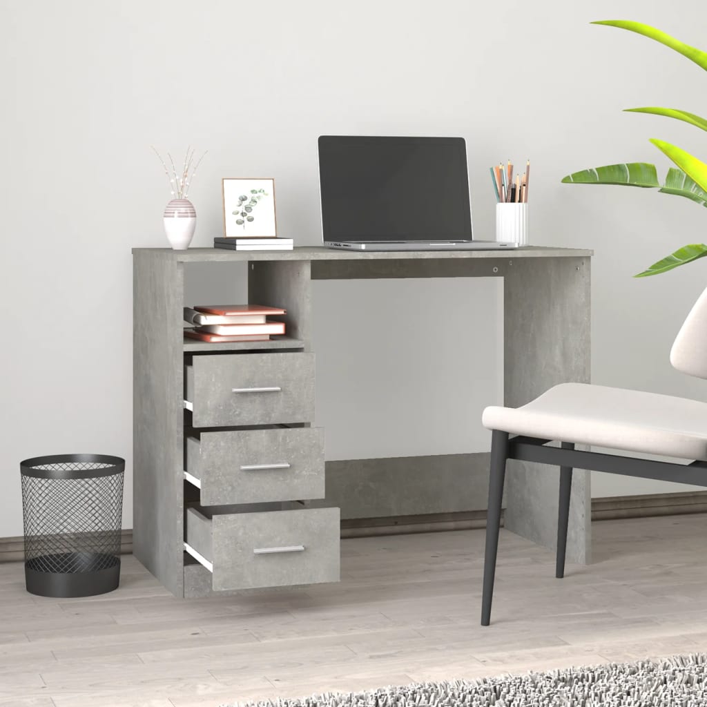 Työpöytä laatikoilla betoninharmaa 102x50x76 cm tekninen puu - Sisustajankoti.fi
