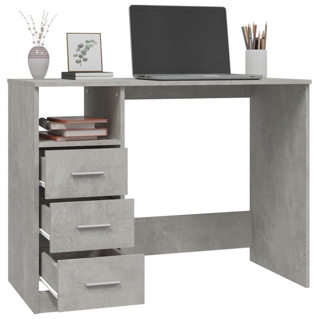 Työpöytä laatikoilla betoninharmaa 102x50x76 cm tekninen puu - Sisustajankoti.fi