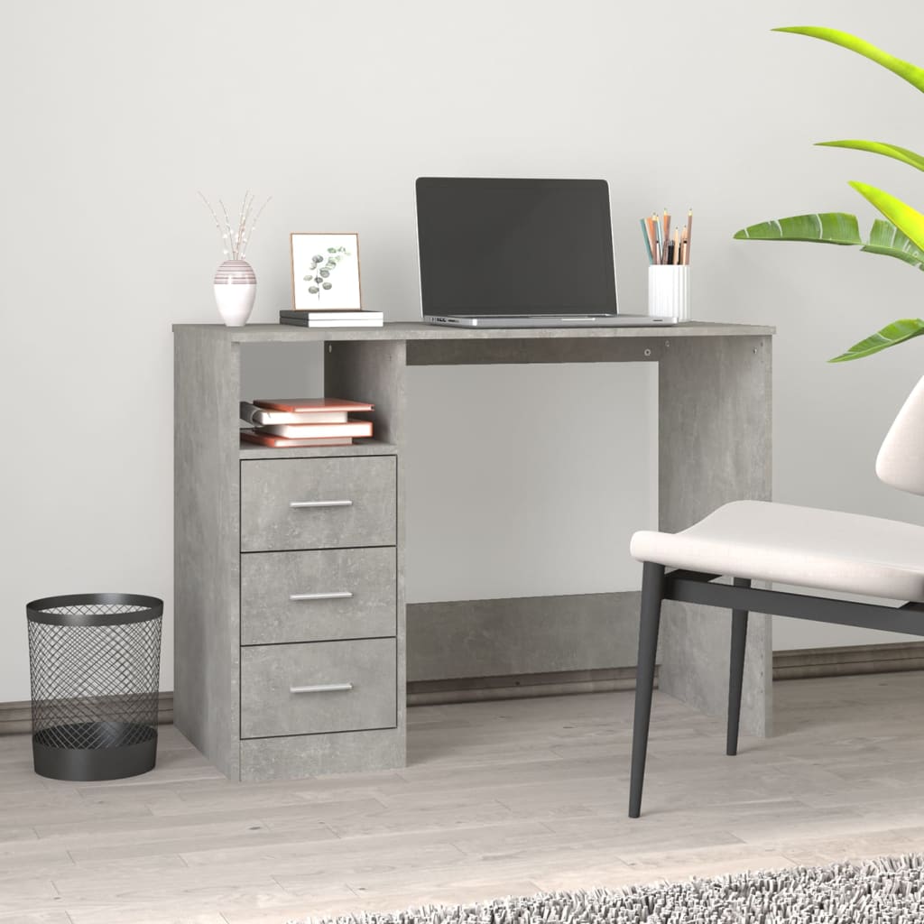 Työpöytä laatikoilla betoninharmaa 102x50x76 cm tekninen puu - Sisustajankoti.fi