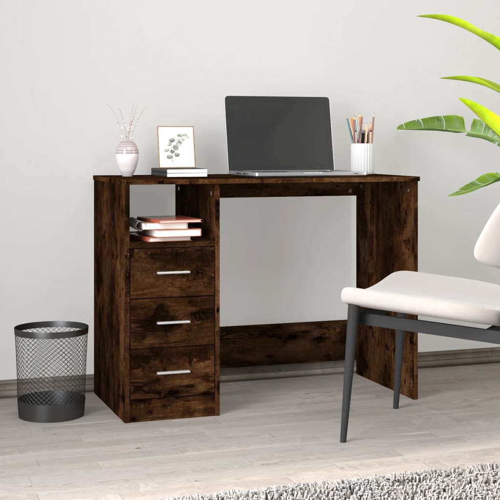 Työpöytä laatikoilla savutammi 102x50x76 cm tekninen puu - Sisustajankoti.fi