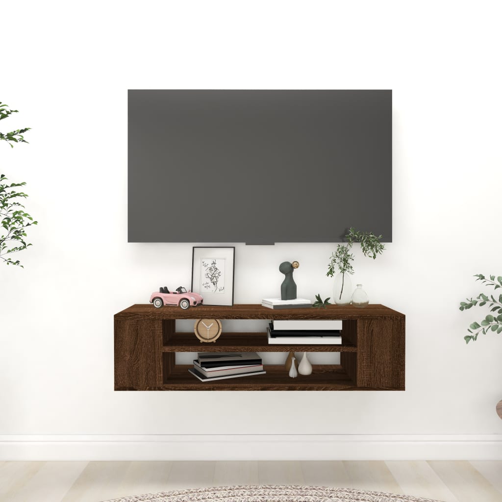 Seinä TV-taso ruskea tammi 100x30x26,5 cm tekninen puu - Sisustajankoti.fi