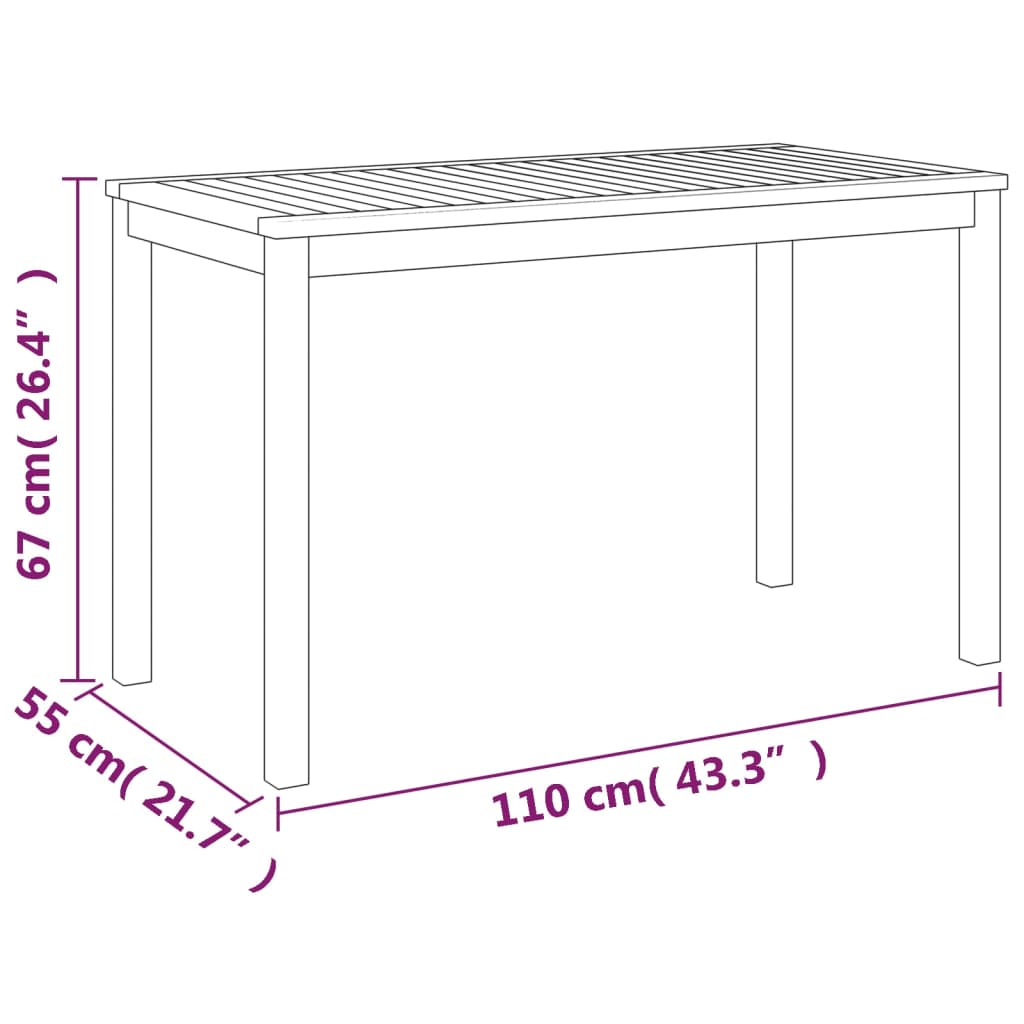 Puutarhapöytä 110x55x67 cm täysi akasiapuu - Sisustajankoti.fi