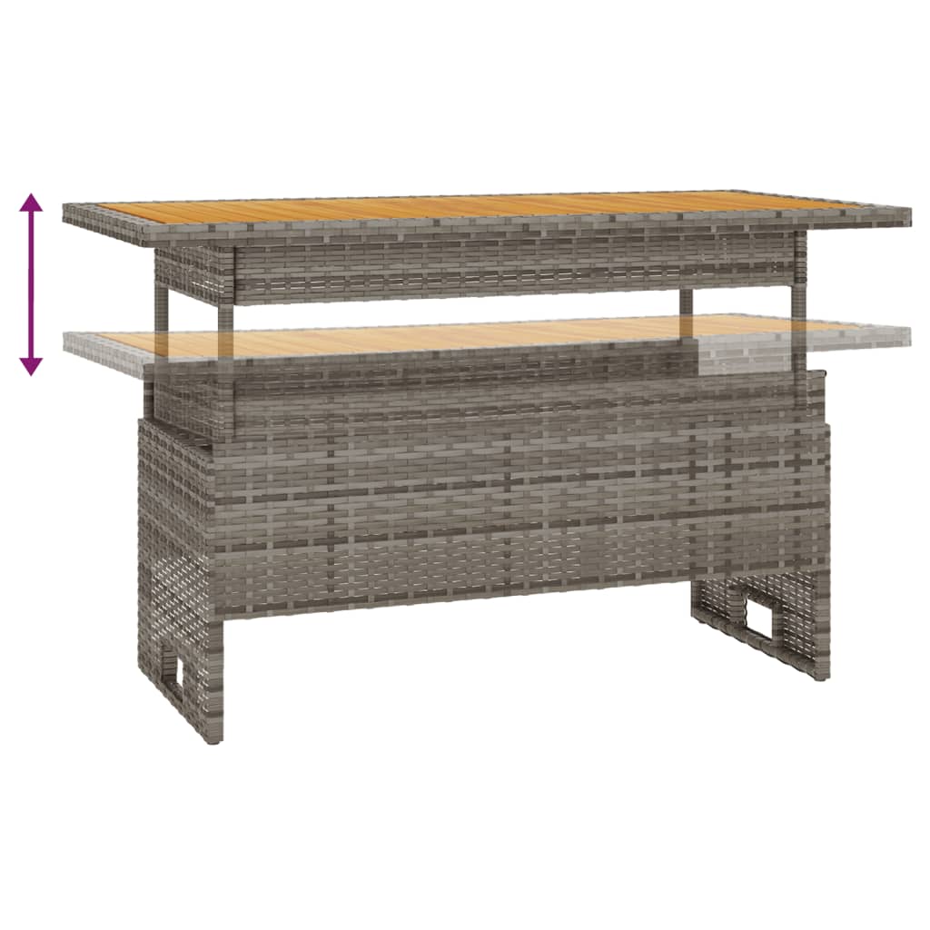 Puutarhapöytä harmaa 100x50x43/63 cm akasiapuu ja polyrottinki - Sisustajankoti.fi