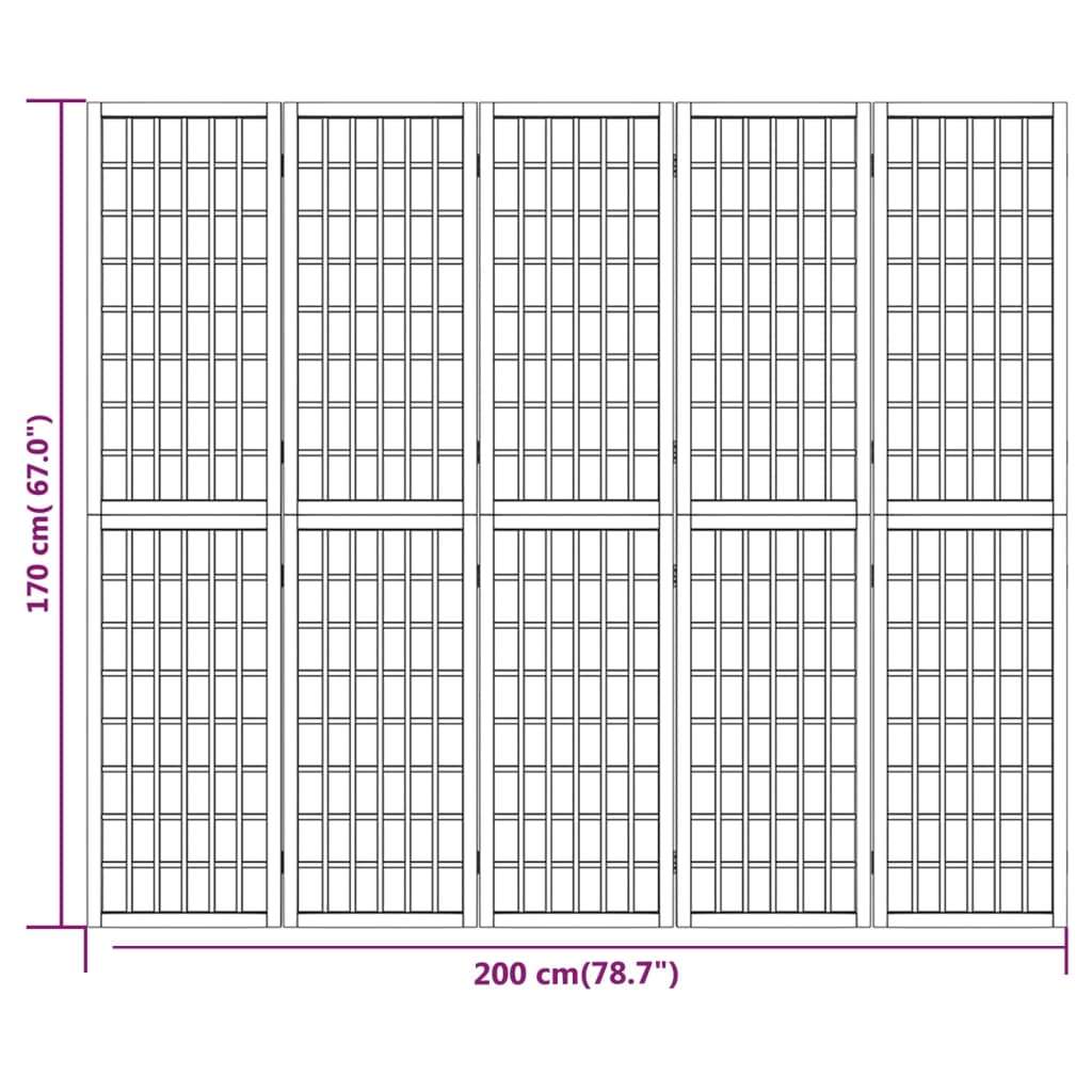 Tilanjakaja 5 paneelia japanilaistyylinen 200x170 cm musta - Sisustajankoti.fi