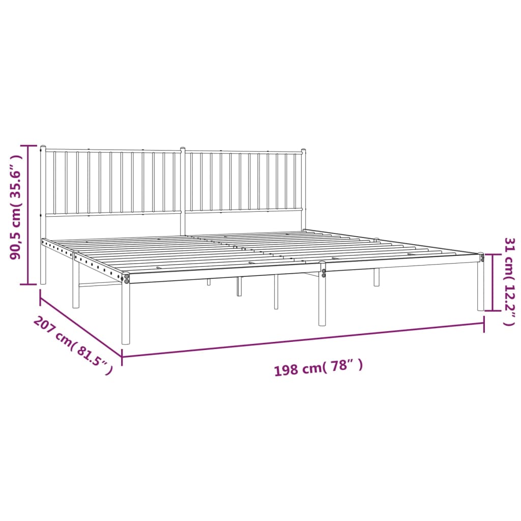 Metallinen sängynrunko päädyllä valkoinen 193x203 cm - Sisustajankoti.fi