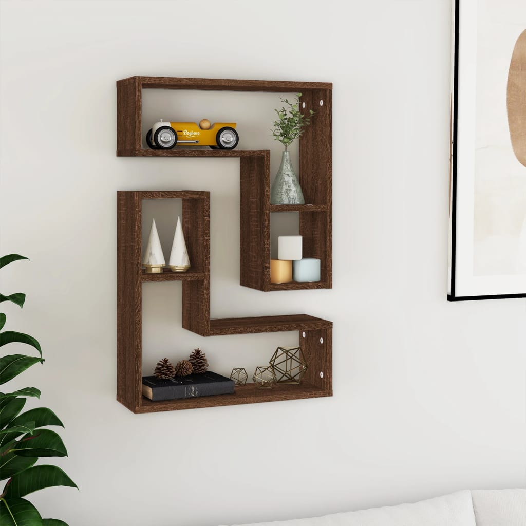 Seinähyllyt 2 kpl ruskea tammi 50x15x50 cm tekninen puu - Sisustajankoti.fi