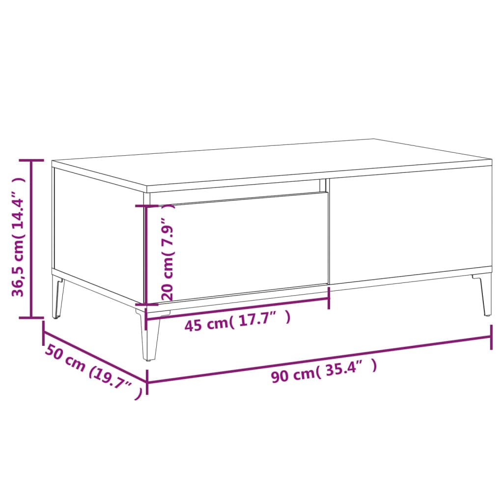 Sohvapöytä musta 90x50x36,5 cm tekninen puu - Sisustajankoti.fi