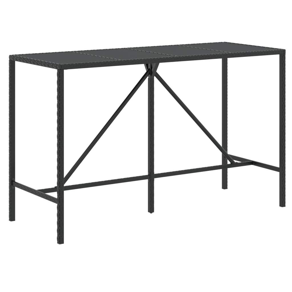 Baaripöytä lasipöytälevyllä musta 180x70x110 cm polyrottinki - Sisustajankoti.fi