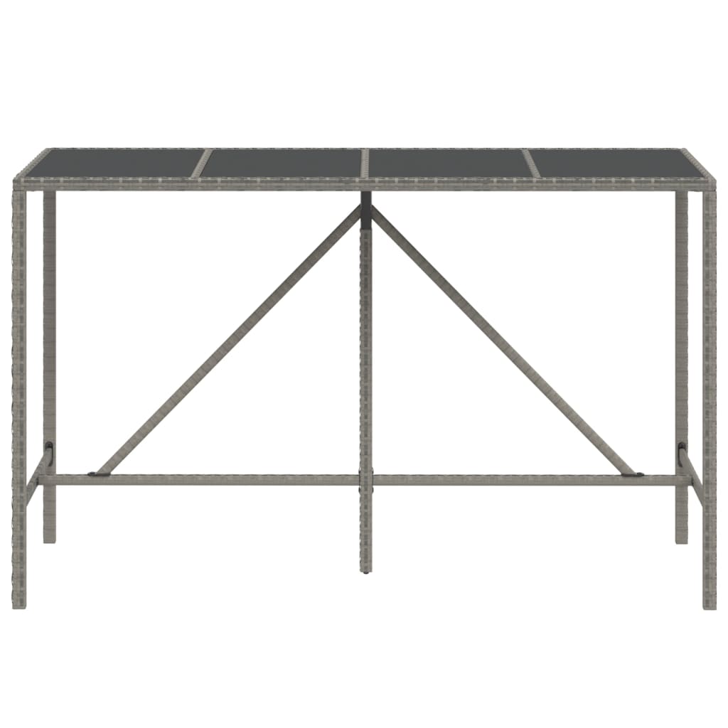 Baaripöytä lasipöytälevyllä harmaa 180x70x110 cm polyrottinki - Sisustajankoti.fi