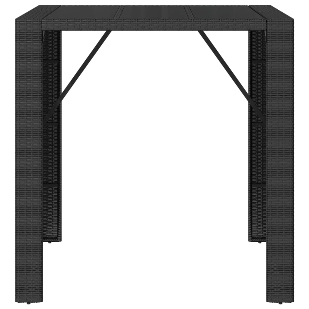 Baaripöytä lasipöytälevyllä musta 105x80x110 cm polyrottinki - Sisustajankoti.fi