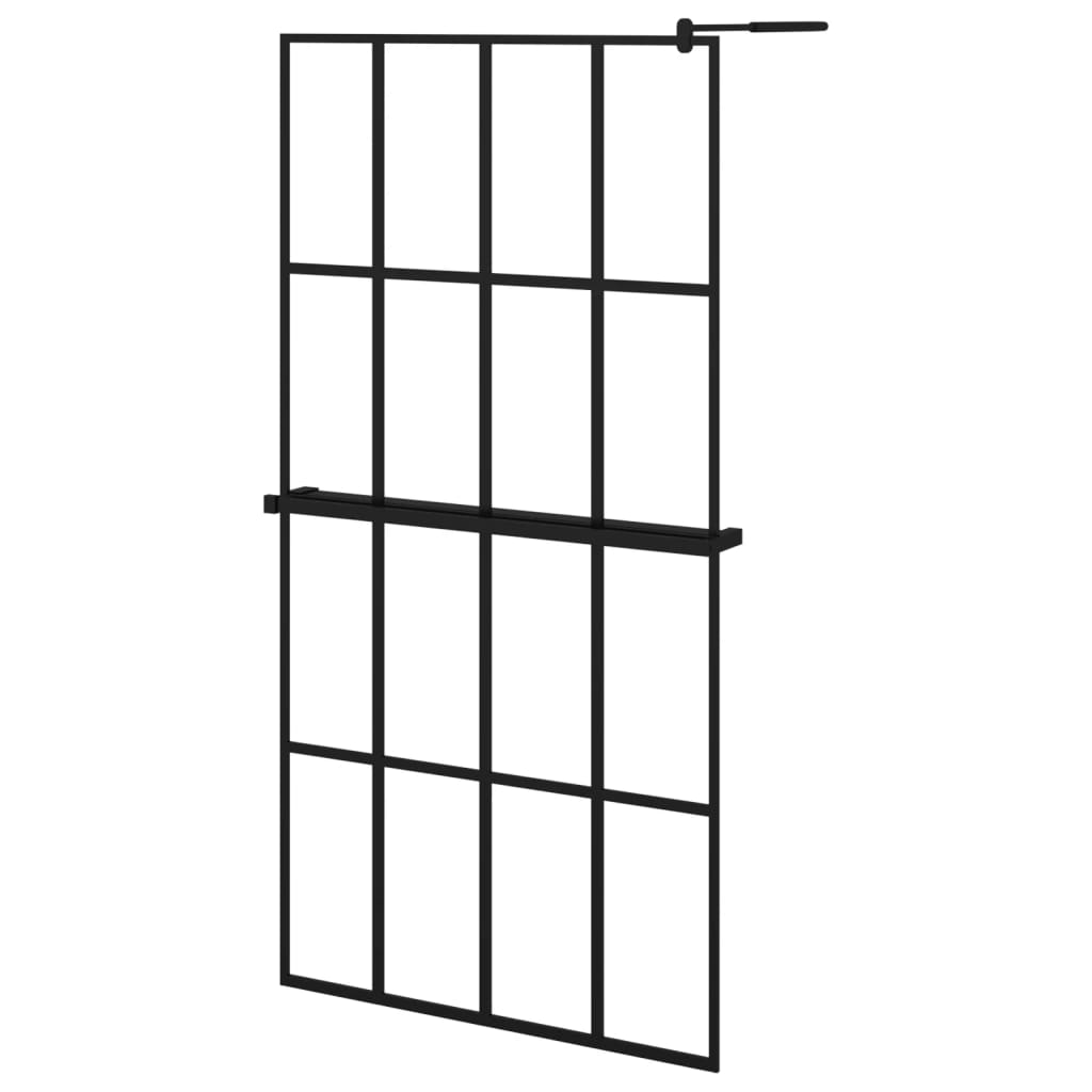 Suihkuseinäke hyllyllä musta 100x195 cm ESG lasi ja alumiini - Sisustajankoti.fi