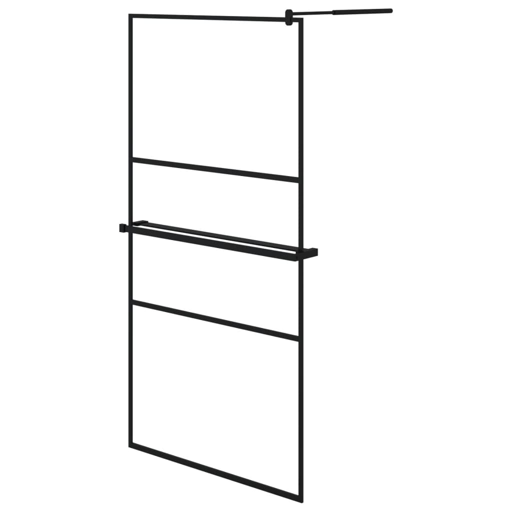 Suihkuseinäke hyllyllä musta 100x195 cm ESG lasi ja alumiini - Sisustajankoti.fi