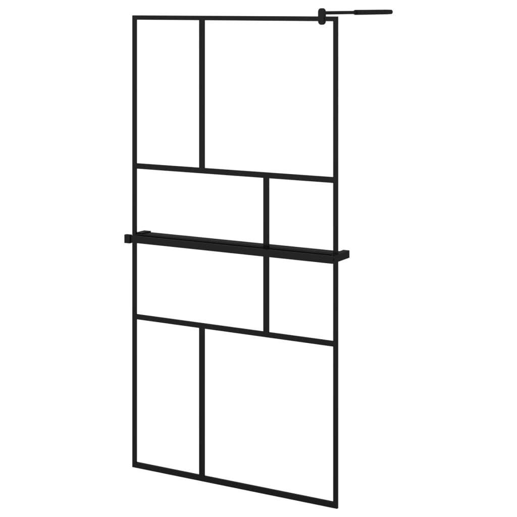 Suihkuseinäke hyllyllä musta 100x195 cm ESG lasi ja alumiini - Sisustajankoti.fi