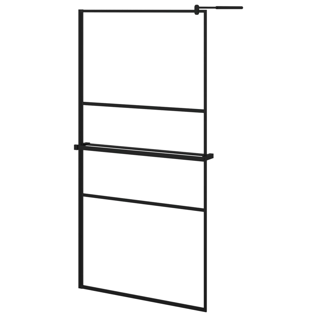Suihkuseinäke hyllyllä musta 100x195 cm ESG lasi ja alumiini - Sisustajankoti.fi