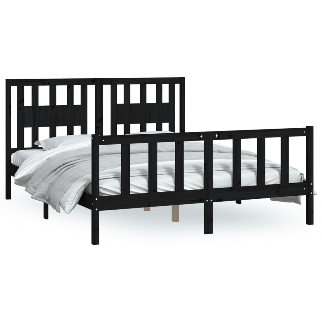 Sängynrunko päätylevyllä musta 150x200 cm mänty 5FT King Size - Sisustajankoti.fi