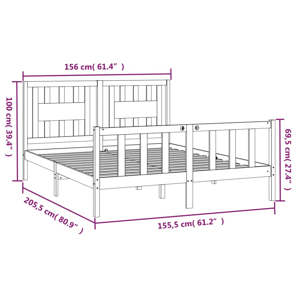 Sängynrunko päätylevyllä musta 150x200 cm mänty 5FT King Size - Sisustajankoti.fi