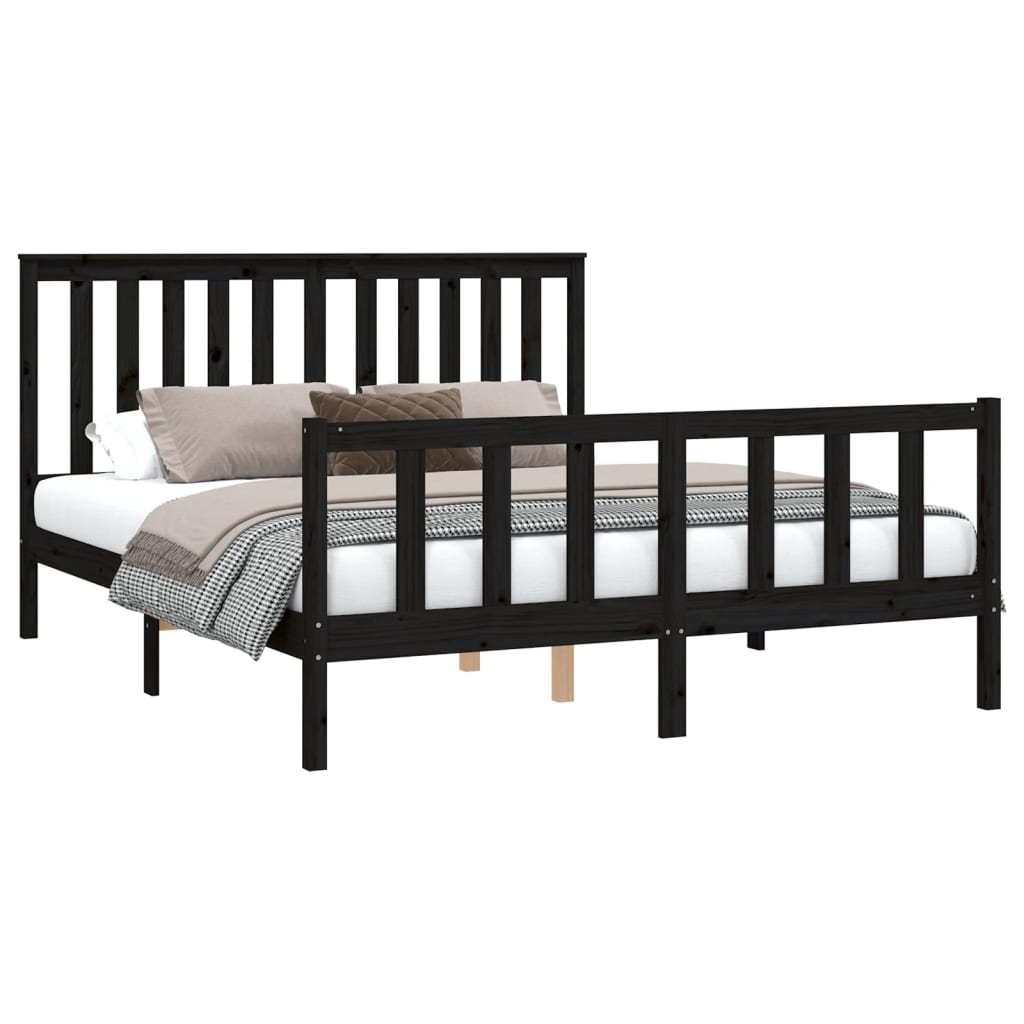 Sängynrunko päätylevyllä musta 150x200 cm mänty 5FT King Size - Sisustajankoti.fi