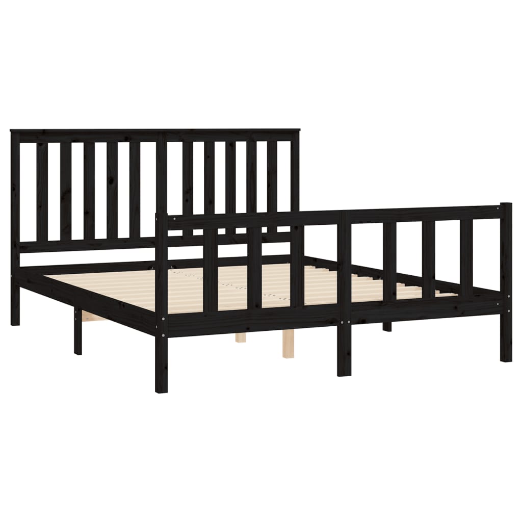 Sängynrunko päätylevyllä musta 150x200 cm mänty 5FT King Size - Sisustajankoti.fi