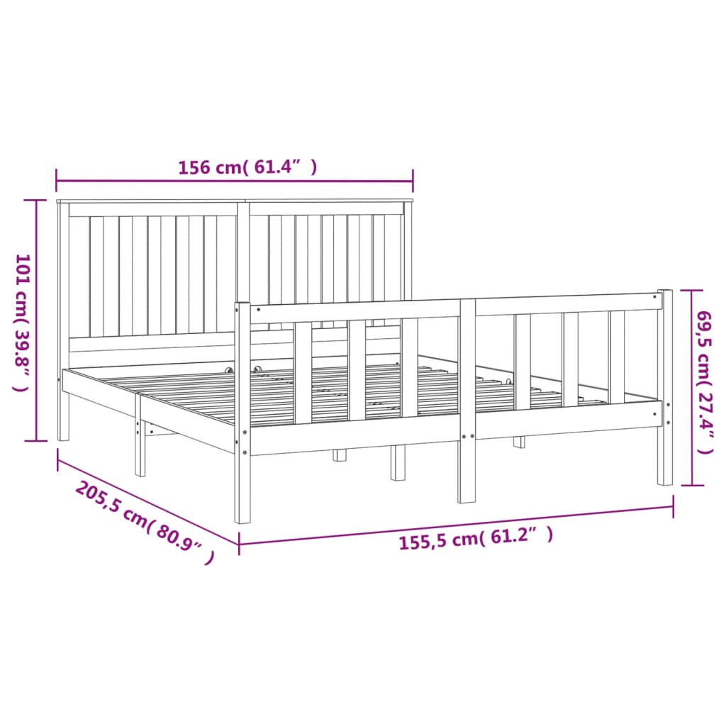 Sängynrunko päätylevyllä musta 150x200 cm mänty 5FT King Size - Sisustajankoti.fi