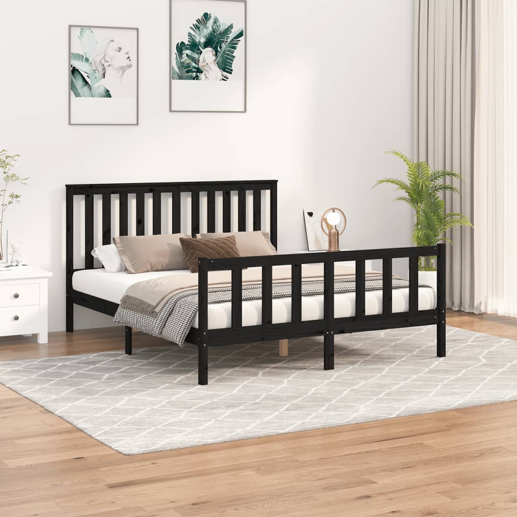 Sängynrunko päätylevyllä musta 150x200 cm mänty 5FT King Size - Sisustajankoti.fi