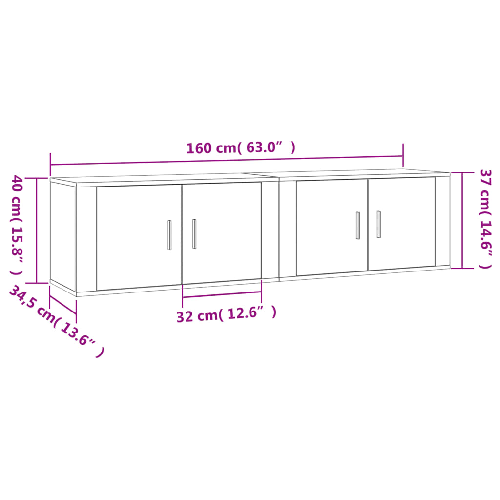 Seinäkiinnitettävät TV-kaapit 2 kpl valkoinen 80x34,5x40 cm - Sisustajankoti.fi