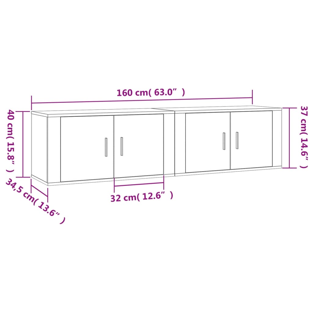 Seinäkiinnitettävät TV-kaapit 2 kpl harmaa Sonoma 80x34,5x40 cm - Sisustajankoti.fi