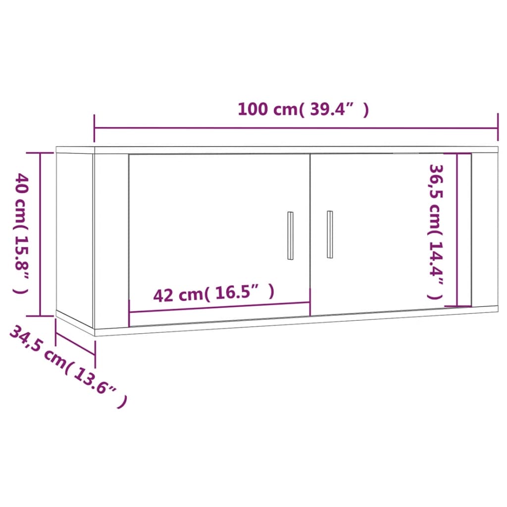 Seinäkiinnitettävät TV-kaapit 2 kpl Sonoma-tammi 100x34,5x40 cm - Sisustajankoti.fi