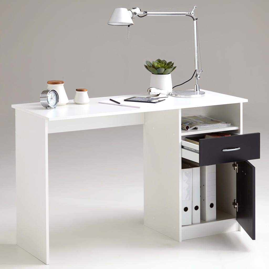 Työpöytä vetolaatikolla 123x50x76,5 cm valkoinen ja musta - Sisustajankoti.fi