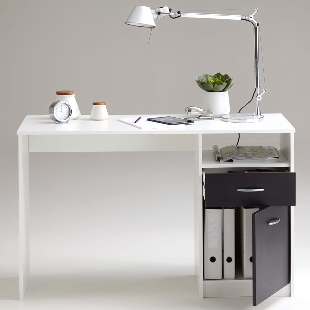 Työpöytä vetolaatikolla 123x50x76,5 cm valkoinen ja musta - Sisustajankoti.fi