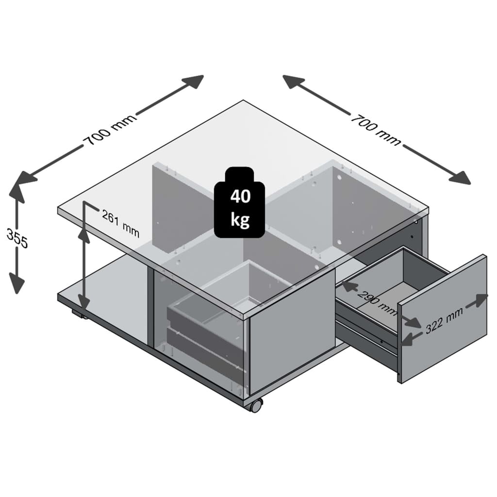 FMD Liikkuva sohvapöytä 70x70x35,5 cm betoni ja kiiltävä valkoinen - Sisustajankoti.fi
