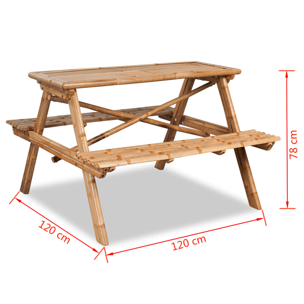 Piknikpöytä 120x120x78 cm bambu - Sisustajankoti.fi