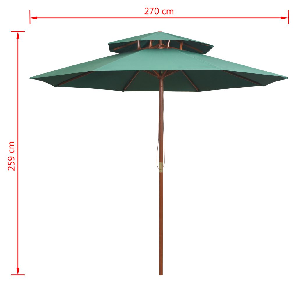 2-kerroksinen Aurinkovarjo 270x270 cm Puutanko Vihreä - Sisustajankoti.fi