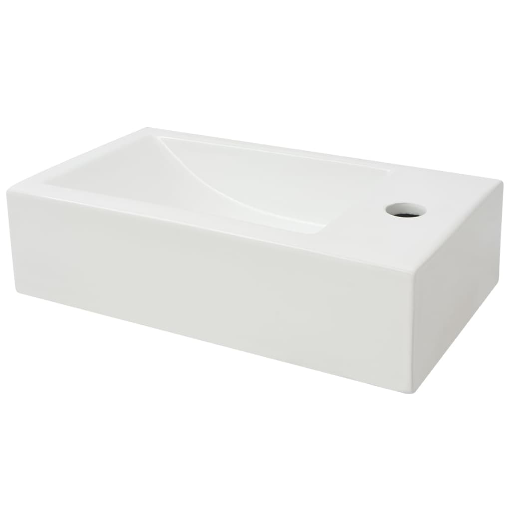 Suorakulmainen pesuallas hanareiällä 46x25,5x12 cm Valkoinen - Sisustajankoti.fi