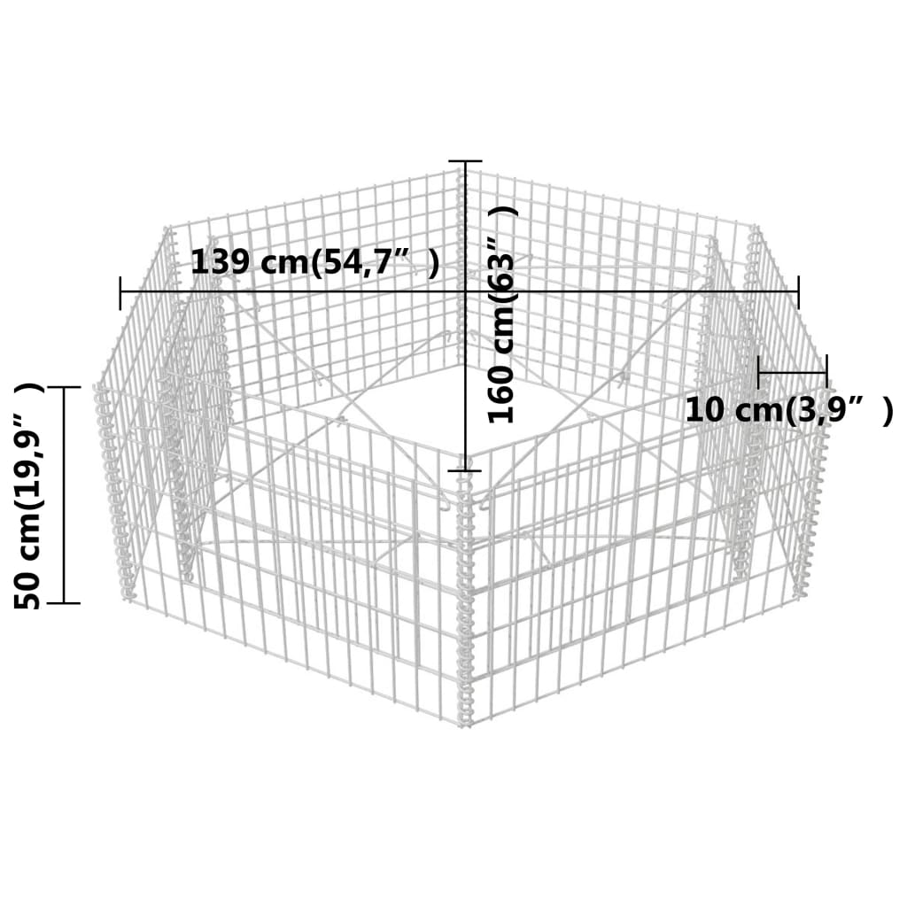 Korotettu kuusikulmainen gabion-/kivikorikehys 160x140x50 cm - Sisustajankoti.fi