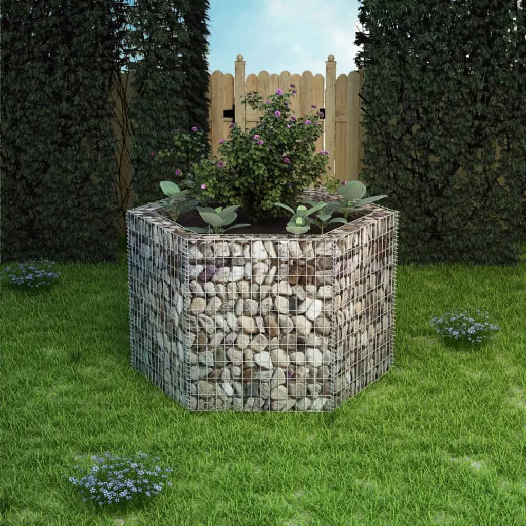 Korotettu kuusikulmainen gabion-/kivikorikehys 160x140x100 cm - Sisustajankoti.fi