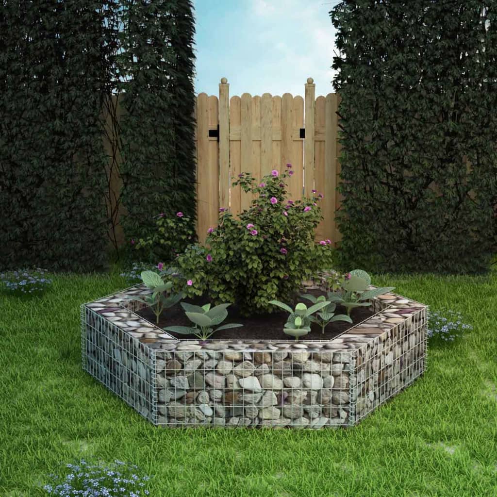 Korotettu kuusikulmainen gabion-/kivikorikehys 200x173x40 cm - Sisustajankoti.fi
