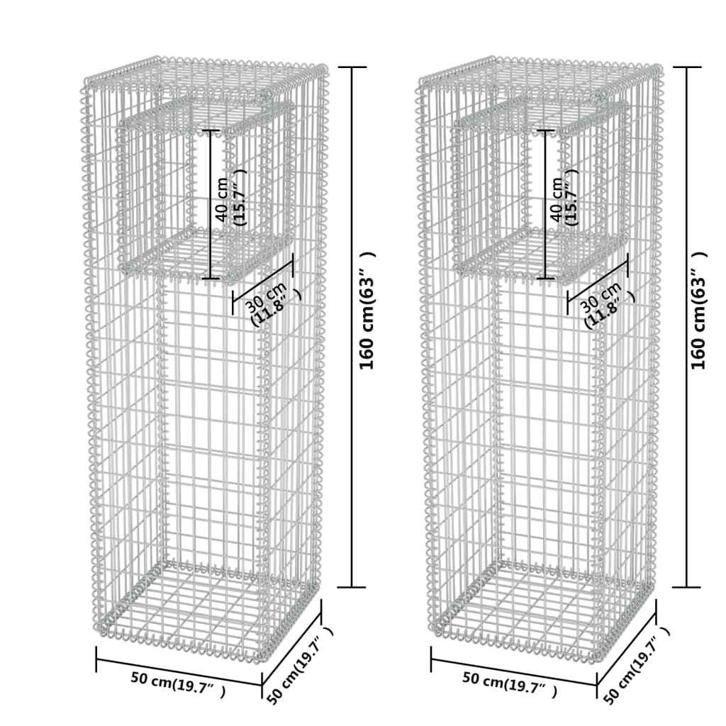 Gabion-korit/kukkalaatikkopylväät 2 kpl teräs 50x50x160 cm - Sisustajankoti.fi