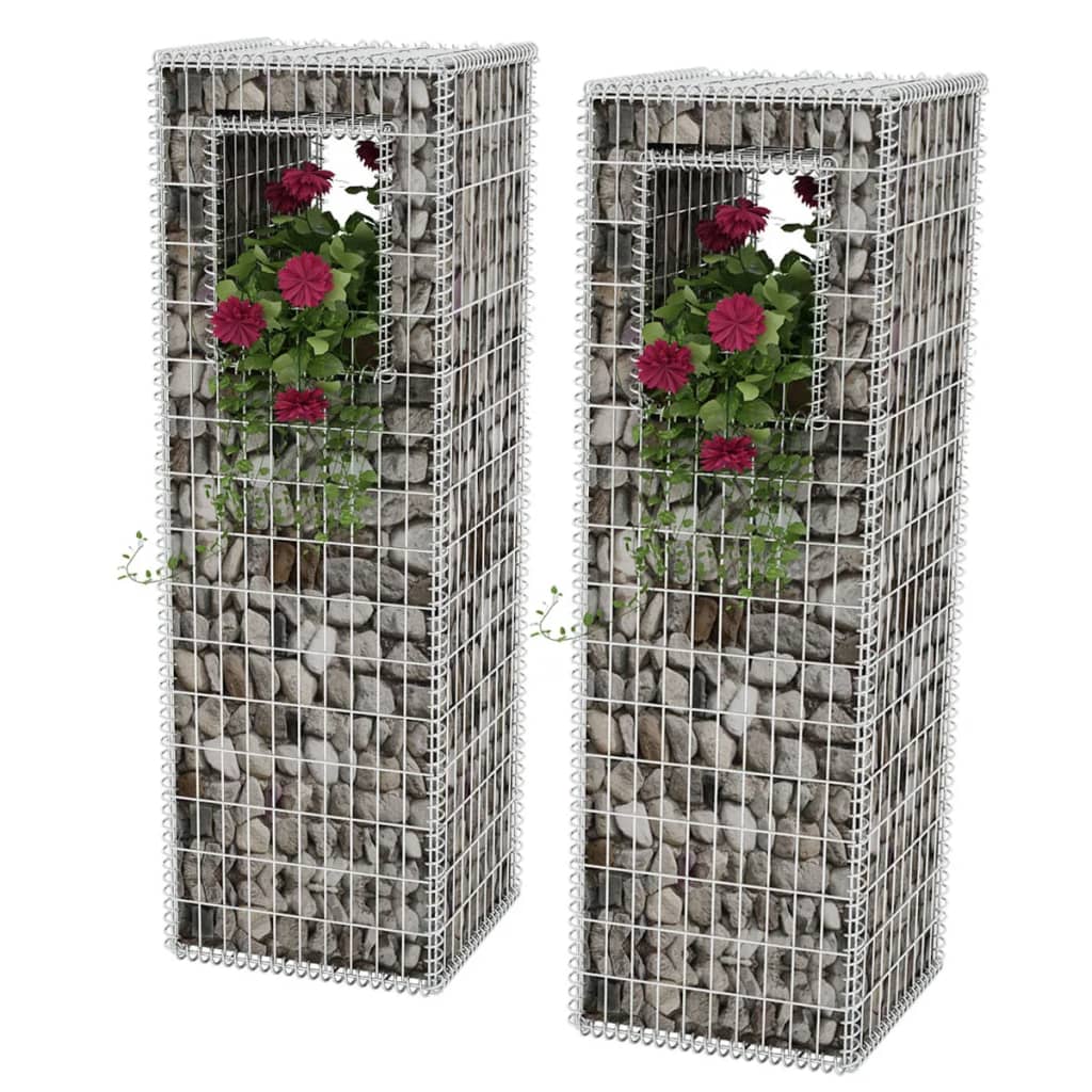 Gabion-korit/kukkalaatikkopylväät 2 kpl teräs 50x50x160 cm - Sisustajankoti.fi